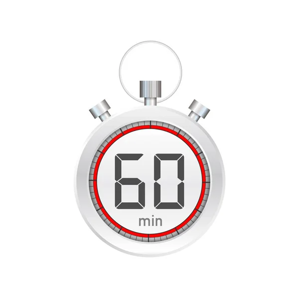 De 60 minuten, stopwatch vector icoon. Stopwatch icoon in platte stijl, timer op kleur achtergrond. Vectorillustratie. — Stockvector