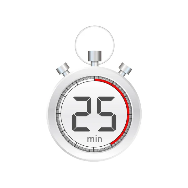 De 25 minuten, stopwatch vector icoon. Stopwatch icoon in platte stijl, timer op kleur achtergrond. Vectorillustratie. — Stockvector