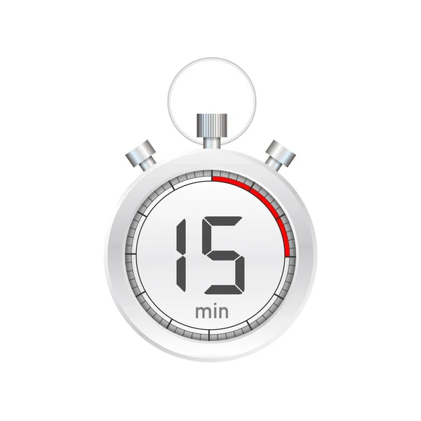 Los 15 minutos, icono de vectores de cronómetro. Icono de cronómetro en estilo plano, temporizador encendido sobre fondo de color. Ilustración vectorial. — Vector de stock