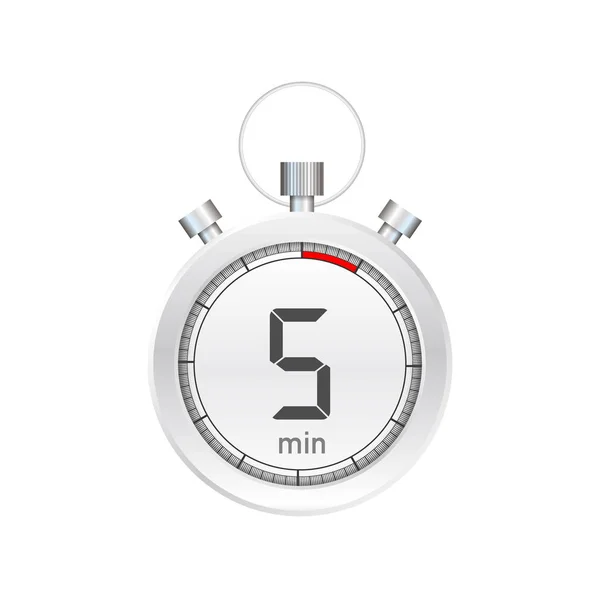 De 5 minuten, stopwatch vector icoon. Stopwatch icoon in platte stijl, timer op kleur achtergrond. Vectorillustratie. — Stockvector