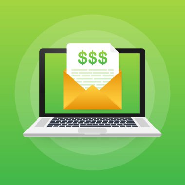 Düz çizgi stilinde fatura simgesi. iş veya mali operasyonlar işareti. Ödeme ve faturalandırma faturaları. Vektör Illustration.