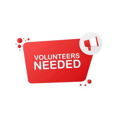 Megafon el, iş kavramı ile metin gönüllüler gerekli. Vektör çizim