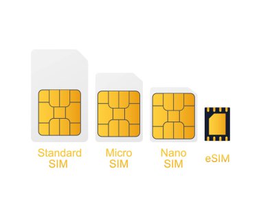 Mobil cep telefonu sim kart çip arka planda Izole. Vektör Illustration.
