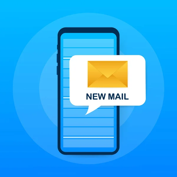 Conceito de notificação por email. Novo e-mail na tela do telefone inteligente. Ilustração vetorial . — Vetor de Stock
