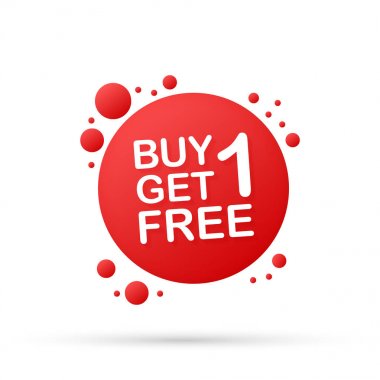 1 Get 1 ücretsiz, Satılık etiket, banner tasarım şablonu satın alın. Vektör çizim.