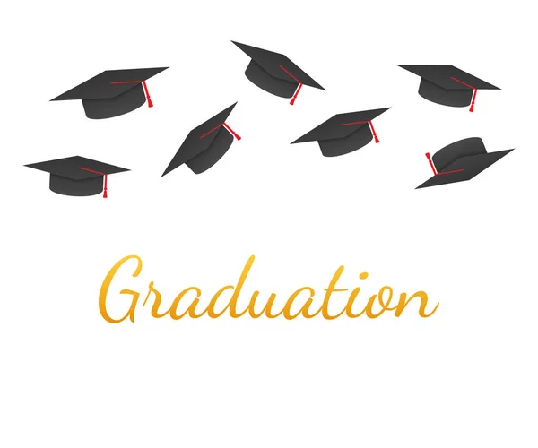 Graduation. Graduate caps on a white background. Caps thrown up. Vector illustration. — Stock Vector