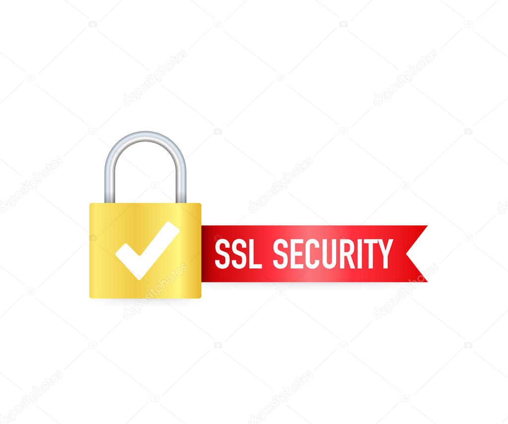 Secure connection icon vector illustration isolated on white background, flat style secured ssl shield symbols. 