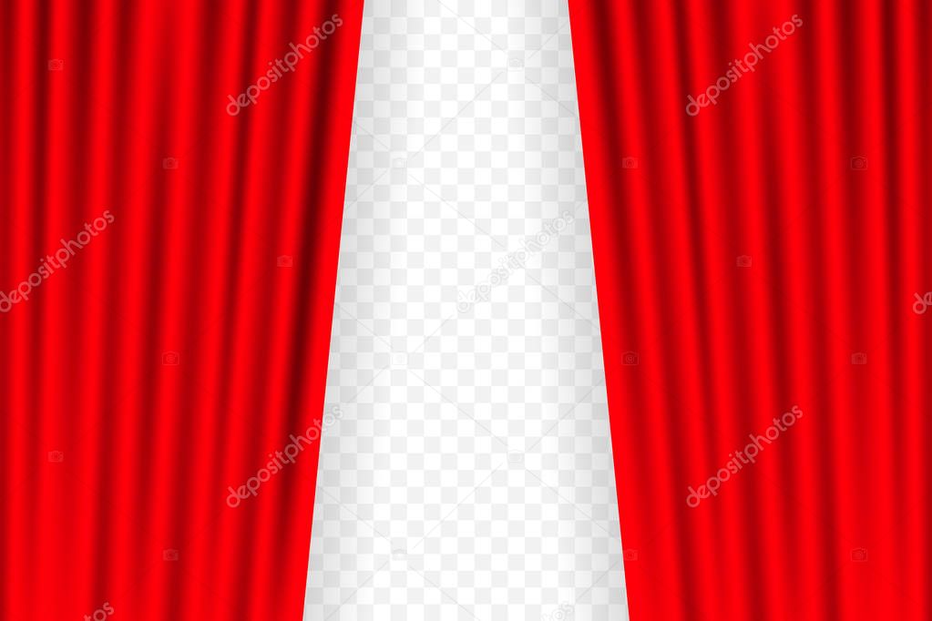 Entertainment curtains background for movies. Beautiful red theatre folded curtain drapes on black stage. Vector illustration.