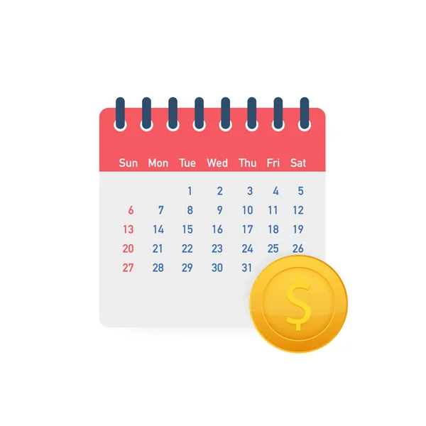 Financial calendar, annual payment day, monthly budget planning, fixed period concept. Vector illustration.