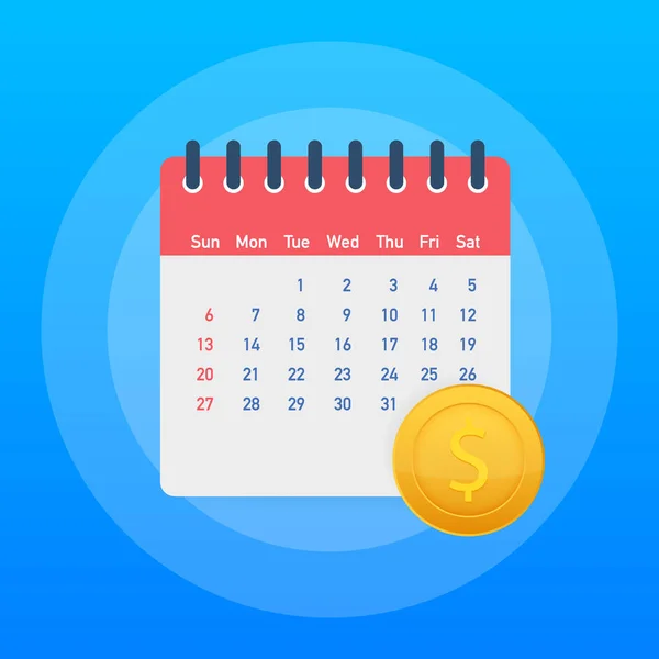 Financiële kalender, jaarlijkse betalingsdag, maandelijkse Budgetplanning, vaste periode concept. Vector illustratie. — Stockvector