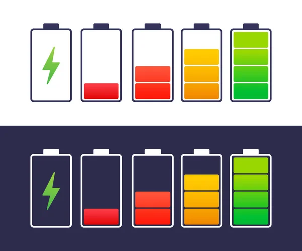 Scaricato e completamente carica smartphone batteria. Serie di indicatori di livello di carica della batteria. Illustrazione vettoriale . — Vettoriale Stock