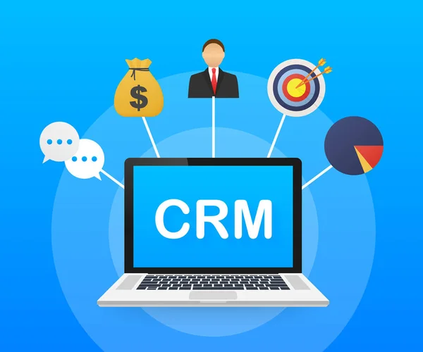 Concepto de gestión de relaciones con clientes. Organización de datos sobre trabajo con clientes, concepto de CRM. Ilustración vectorial . — Vector de stock