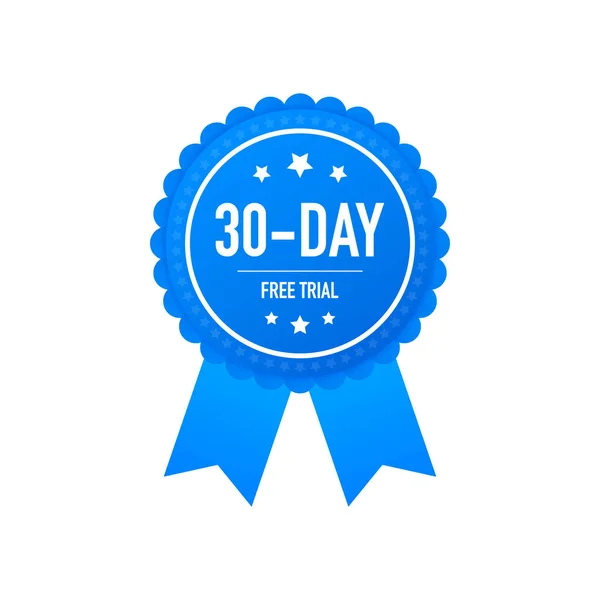 30 días etiqueta de prueba gratuita, placa, etiqueta engomada. Promociones de software para descargas gratuitas. Se puede utilizar para su aplicación. Ilustración vectorial. — Vector de stock