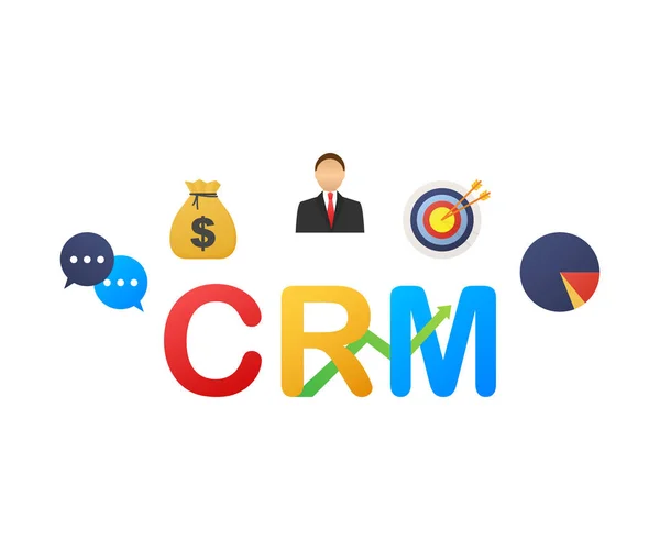 Concept de gestion de la relation client. Organisation des données sur le travail avec les clients, concept CRM. Illustration vectorielle . — Image vectorielle