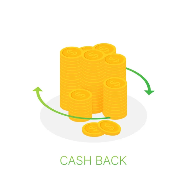 Icône de cash back isolé sur fond blanc. Remise en argent ou étiquette de remboursement. Illustration vectorielle . — Image vectorielle