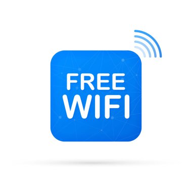 Ücretsiz wifi bölgesi mavi simgesi. Ücretsiz wifi burada işareti kavramı. Vektör çizimi.