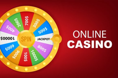 Rulet serveti. Oyun için tekerlek servet ve ikramiye kazanmak. Online casino konsepti. İnternet casino pazarlama. Vektör stok illüstrasyon.