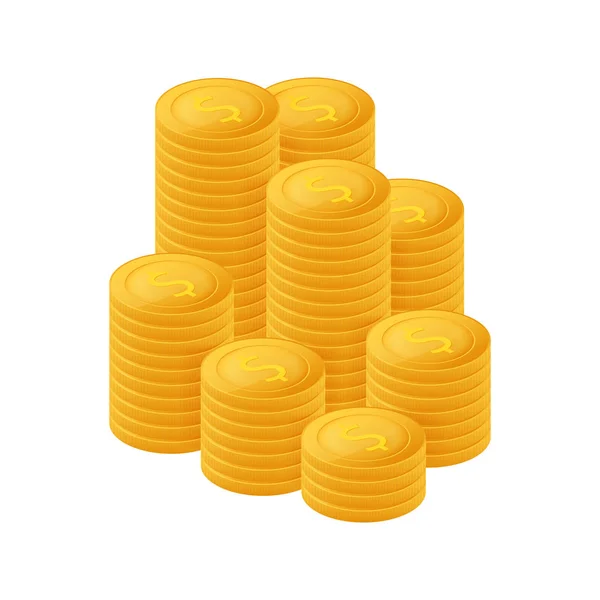 Balík zlatých mincí. Finanční halda, hromada dolarových mincí. Vektorová ilustrace. — Stockový vektor