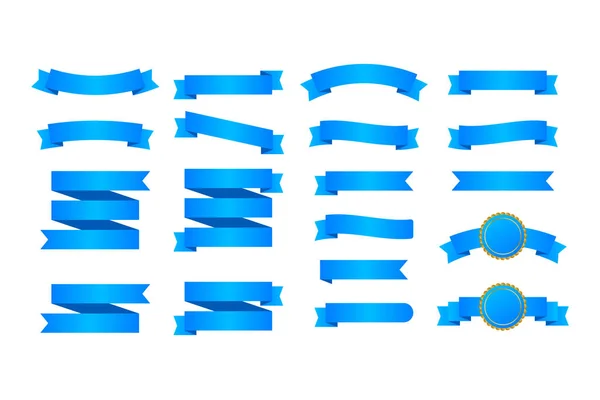 파란색 리본 배너입니다. 리본 세트입니다. 벡터 스톡 일러스트. — 스톡 벡터