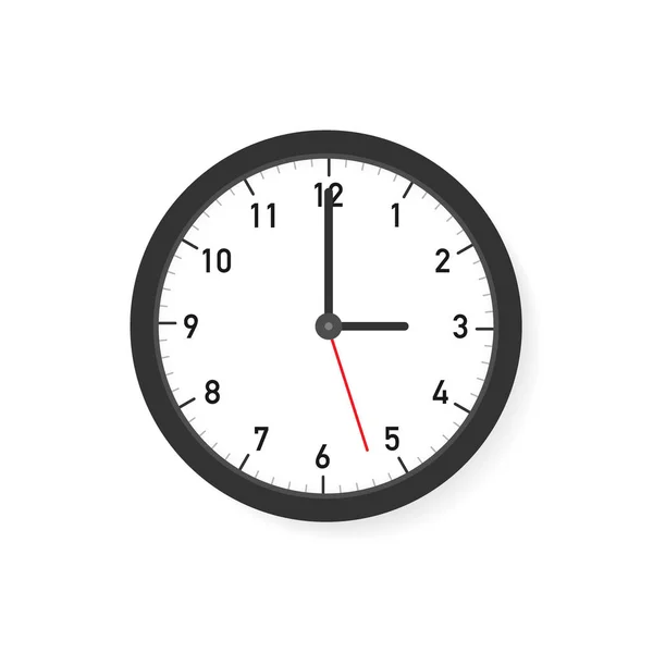 Jednoduché, klasické černé a bílé kulaté nástěnné hodiny. Vektorová zásoba, ilustrace. — Stockový vektor
