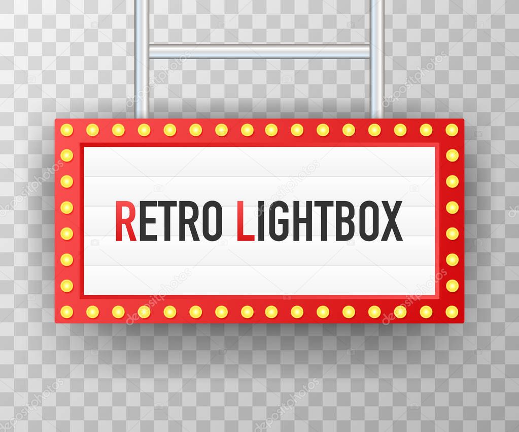 Retro lightbox billboard vintage frame. Lightbox with customizable design. Classic banner for your projects or advertising. Vector stock illustration.