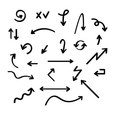 El çizimi vektör ok koleksiyonu, taslak stili. Vektör stok illüstrasyonu.