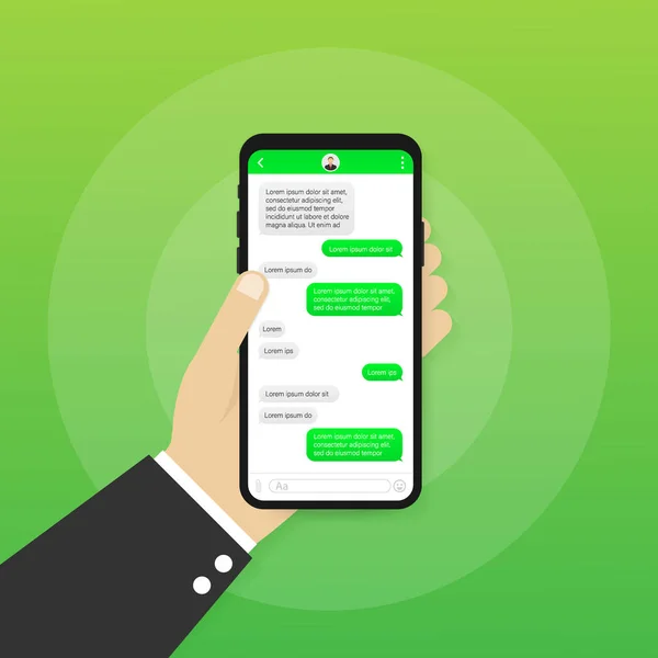 Chat Interface alkalmazás Párbeszéd ablakkal. Clean Mobile UI Design koncepció. Hírvivő. Vektorállomány illusztrációja. — Stock Vector