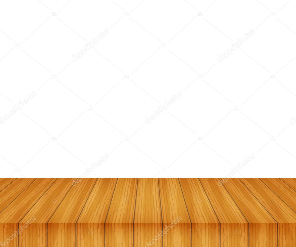 Vector wood table top on white background