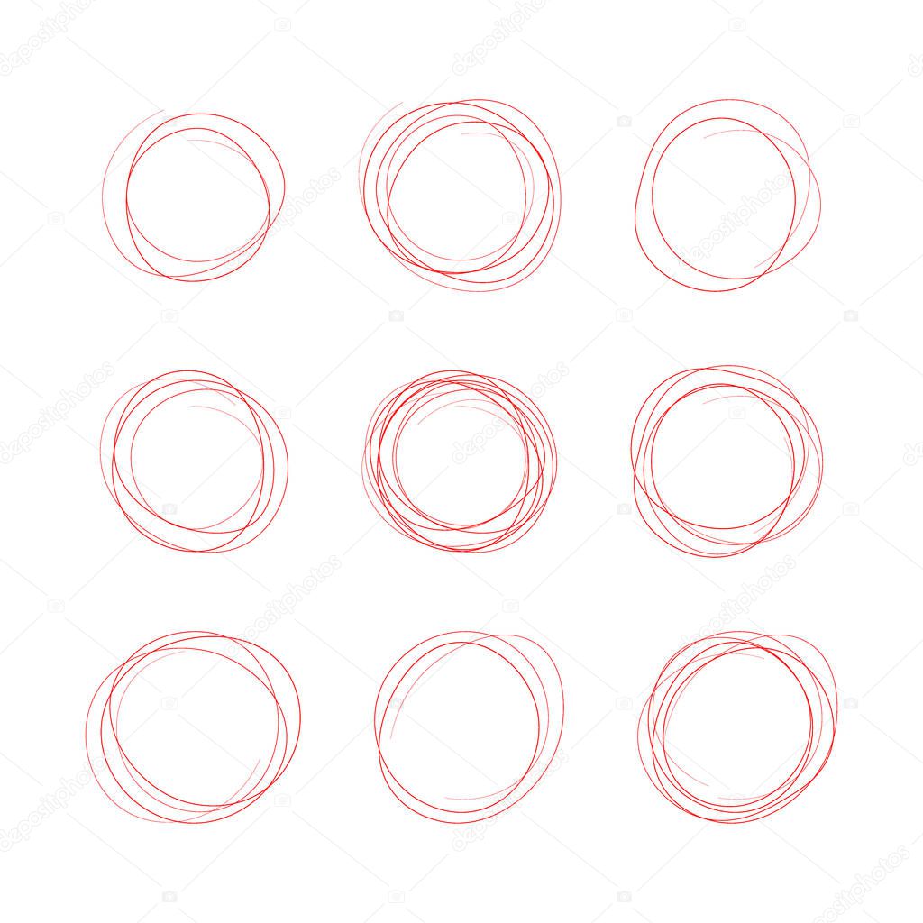 Set hand drawn ovals, felt-tip pen circles. Rough vector frame elements. Vector stock illustration.