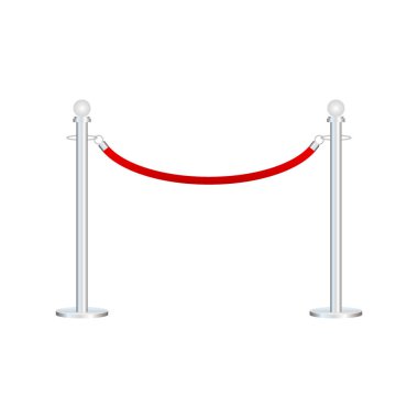 Altın stanchions üzerinde kırmızı halatlar ile kırmızı halı. Özel etkinlik, film galası, gala, tören, ödül konsepti. Vektör stok illüstrasyon.