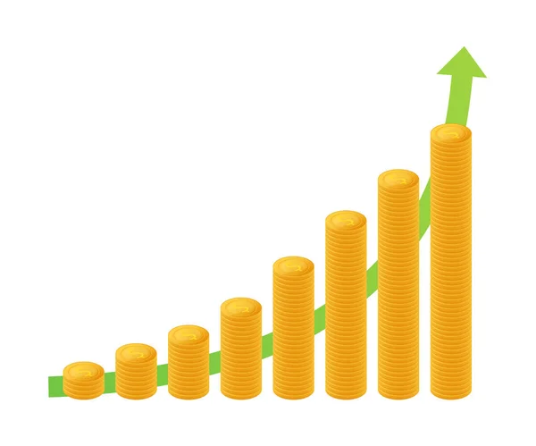 Winstgeld of budget. Cash en stijgende grafiek pijl omhoog, concept van zakelijk succes. Kapitaalwinst, uitkering. Voorraadillustratie van vectoren. — Stockvector