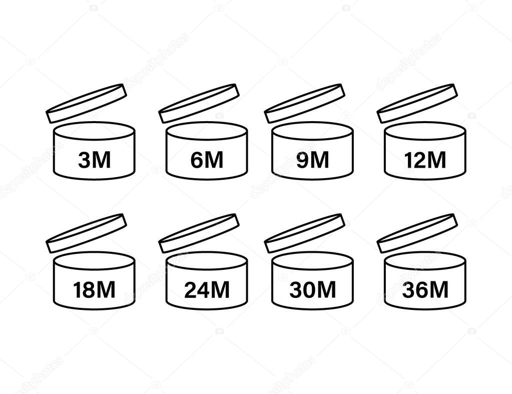 After Opening Use Icons. Expiration date symbols. Vector stock illustration.