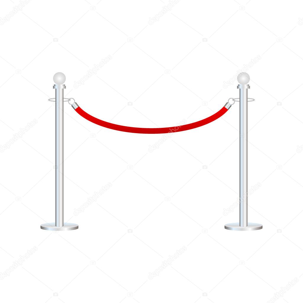 Red carpet with red ropes on golden stanchions. Exclusive event, movie premiere, gala, ceremony, awards concept. Vector illustration.