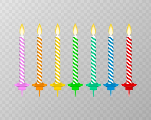 Candles with burning flames of wax paraffin. Birthday cake candles. Vector stock illustration. — Wektor stockowy