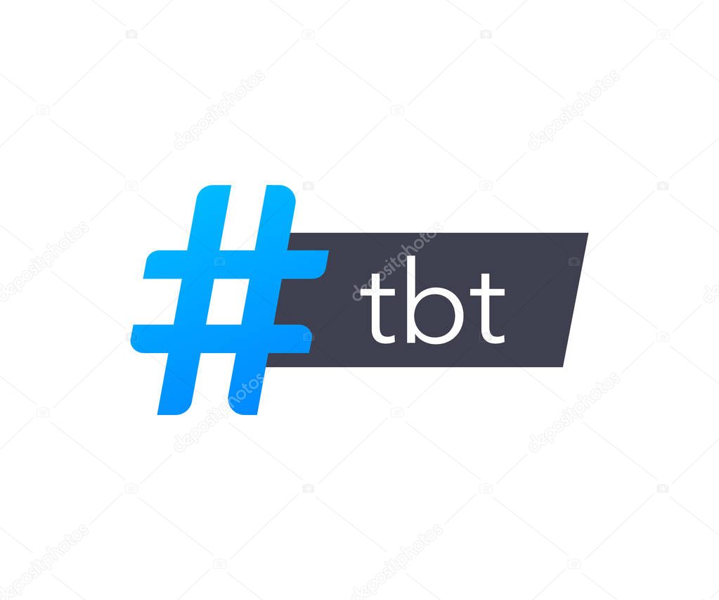 Tbt hashtag thursdat throwback symbol. Vector stock illustration.