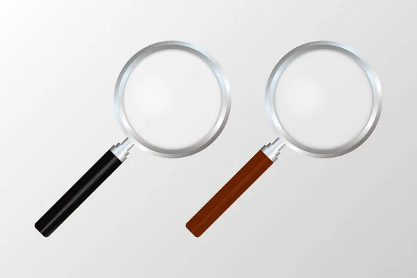 Loupe réaliste sur fond transparent. Symbole de recherche et inspection. Concept de rusticité. Sciene ou fournitures scolaires. Illustration vectorielle — Image vectorielle