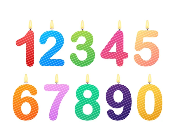 Conjunto de números de vela Feliz Cumpleaños. Ilustración de stock vectorial — Vector de stock