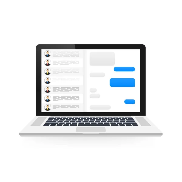 Konzept für soziale Netzwerke. leere Vorlage. Laptop mit Messenger-Anwendung. Vektoraktiendarstellung. — Stockvektor