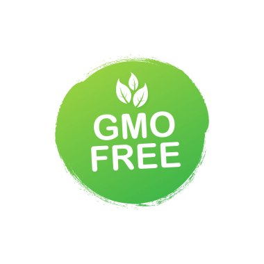 Yeşil renkli GMO ücretsiz Amblemler, rozet, logo, simge. Vektör Stok illüstrasyon.