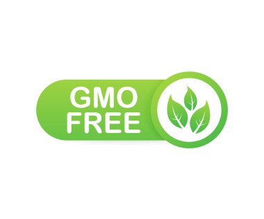Yeşil renkli GMO ücretsiz Amblemler, rozet, logo, simge. Vektör Stok illüstrasyon.