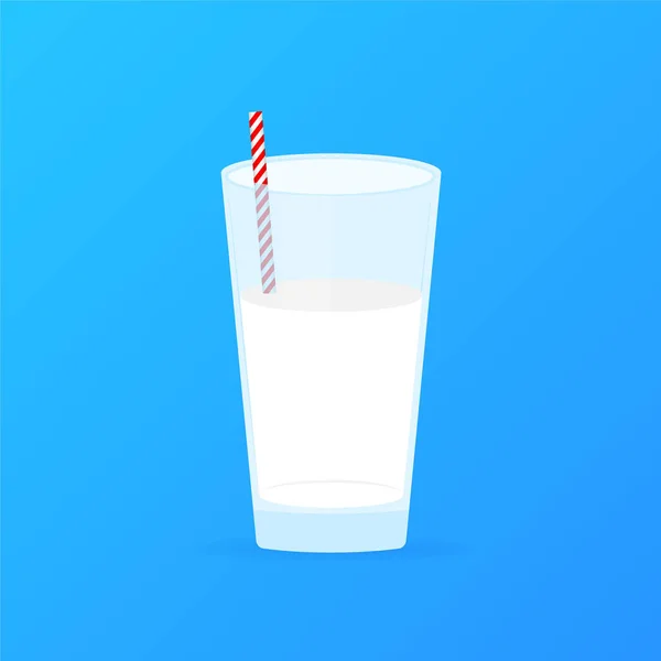 Glas melk en stro. Zuivel product met vitaminen. Vector voorraad illustratie — Stockvector