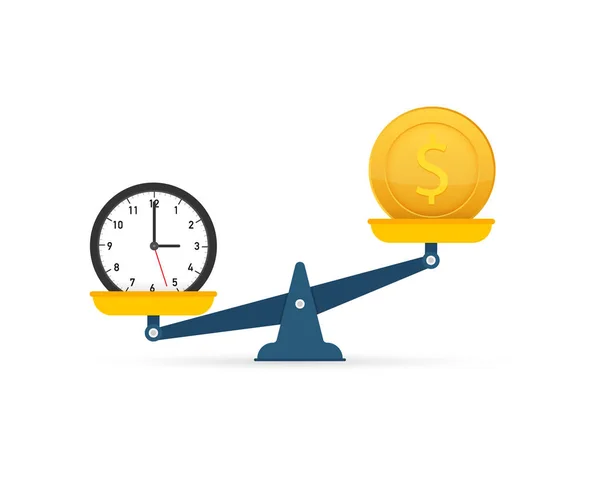 El tiempo es dinero en escala icono. Dinero y balance de tiempo a escala. Ilustración de stock vectorial. — Vector de stock