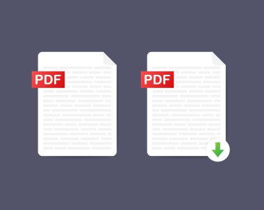 PDF düğmesini indirin. Belge kavramı indiriyor. Dosya Pdf etiketli ve ok işareti aşağı. Hisse senedi vektör çizim.
