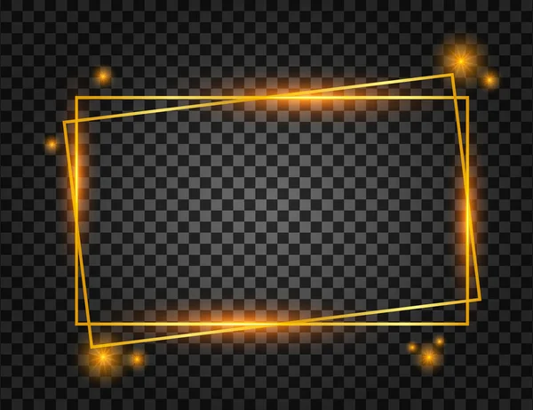 Zlatý rám vektoru s efekty světel. Obdélník s obdélníkovou hlavičkou Zářící magický rám. Vektorová zásoba, ilustrace. — Stockový vektor