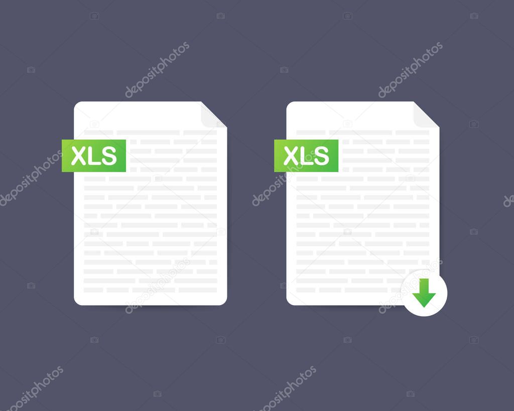 Download XLS button. Downloading document concept. File with XLS label and down arrow sign. Vector stock illustration.