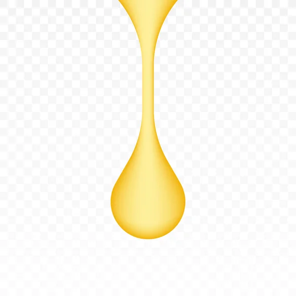 Goutte d'huile, goutte d'eau jaune ou goutte à goutte de miel d'or isolé sur fond transparent. Caramel doré. Illustration vectorielle . — Image vectorielle