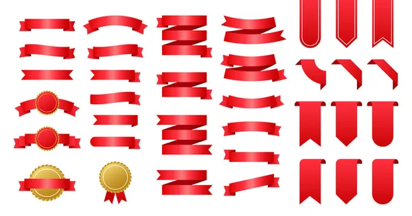 Red ribbons banners. Set of ribbons. Vector stock illustration. — Stock Vector