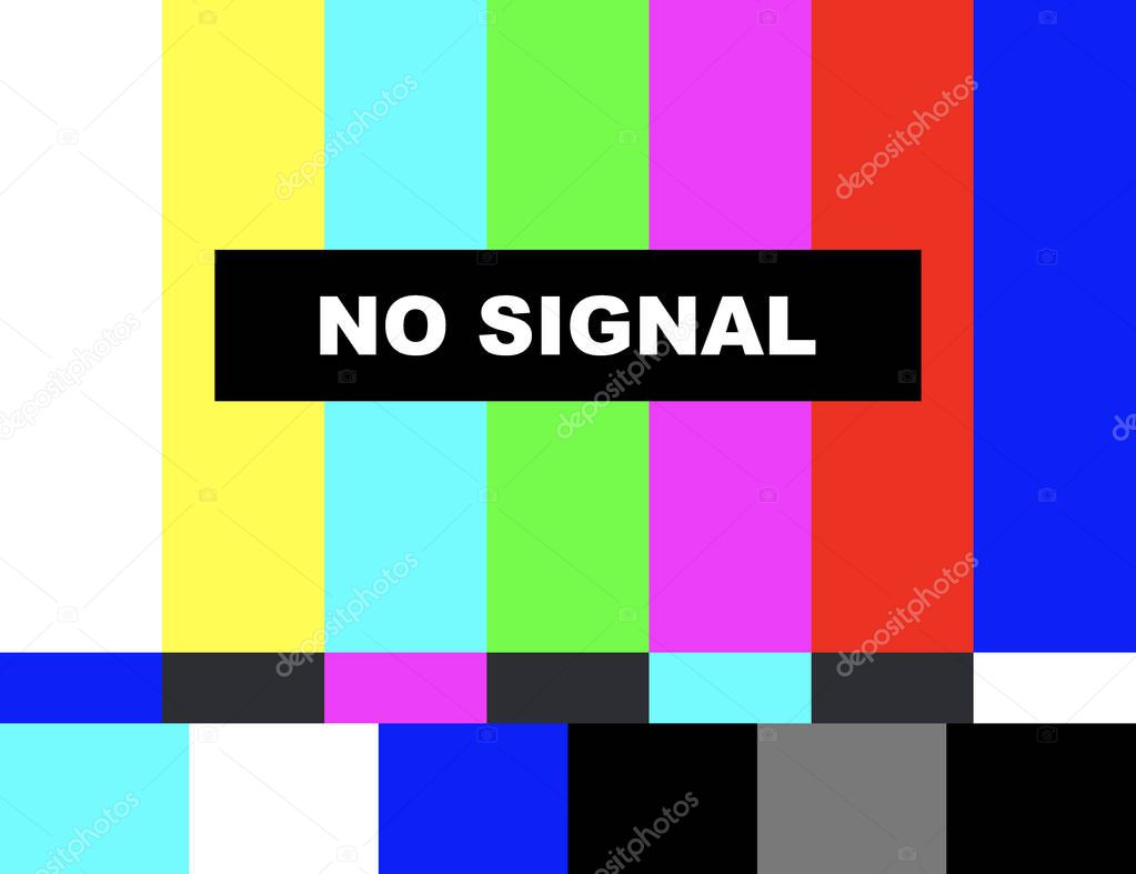 No signal. Distorted glitch tv. Descendant network. Vector stock illustration.