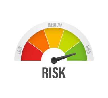 Hız göstergesinde risk simgesi. Yüksek risk ölçer. Vektör stok illüstrasyonu.