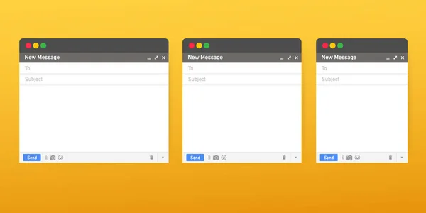 Modèle de courriel. Fenêtre de navigateur d'e-mail vierge. Message postal page web cadre vectoriel. Illustration vectorielle . — Image vectorielle